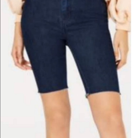 Free People | Dark Denim Raw Hem Biker Jean Shorts | Trendy Mom Bottoms | 26 NWT - Picture 6 of 10